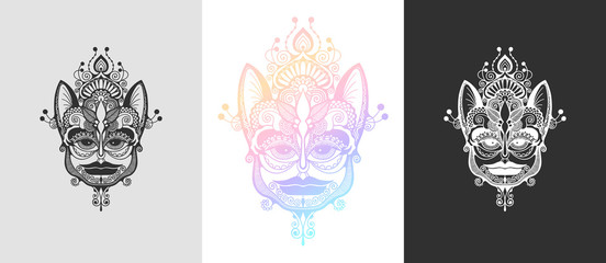 Poster - original tribal ornamental tattoo design of cute cat face