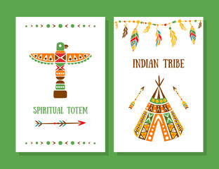 Sticker - Spiritual Totem, Indian Tribe Cards Collection, Boho Style Template Can be Used for Banner, Flyer, Placard Vector Illustration