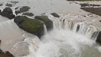 Poster - Godafoss Waterfalls with the power of water, aerial view of Iceland