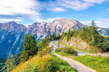 Wall Mural - View at the Peek (Hoher Goll 2522m) from Rossfeld Panorama Road in Germany