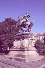 King Of Poland Monument. Filtered Vintage Color Style.