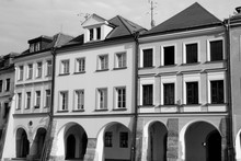 Czech Republic Landmark - Hradec Kralove. Black And White Retro Style.