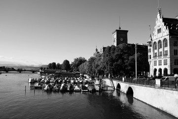 Canvas Print - Zurich, Switzerland. Black and white retro style.