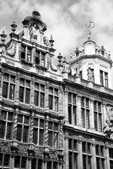 Wall Mural - Grand Place, Brussels. Black and white retro style.