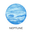 Watercolor illustration of Neptune planet. Hand drawn illustration isolated on white background.