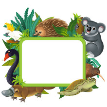 Cartoon Scene With Nature Frame And Animals - Illustration For Children