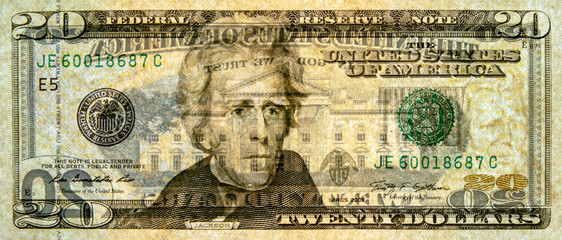 Merged 2 faces of 20 dollar bill as a background