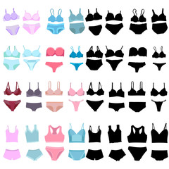 Sticker - vector, isolated, silhouette, lingerie, set