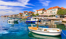 Travel In Croatia. Traditional Coastal Village Kastela, Kastel Novi With Charming Harbor