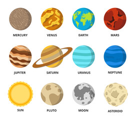 colorful planets set. vector illustration.