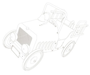 Wall Mural - Contour retro car. An old car without a roof. Perspective view. Vector illustration.