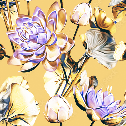 Waterlilies flower seamless pattern.