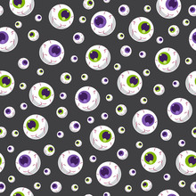 Halloween Eyeball Seamless Pattern On Black Background. Halloween Pattern Background. Vector Illustration