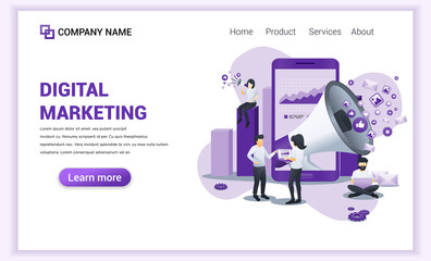 Wall Mural - modern flat design concept of digital marketing with giant megaphone and characters. can use for web