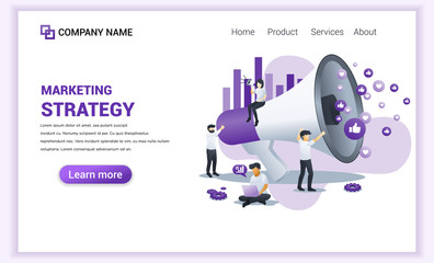 Wall Mural - modern flat design concept of marketing strategy with characters holding giant megaphone. can use fo