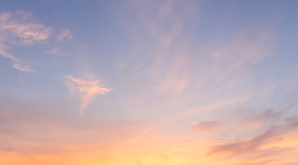 golden hour sky without sun. evening sky with sunset. orange sky background. blue and orange color s