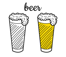 Wall Mural - Hand drawn mug of beer isolated on a white. Sketch for Oktoberfest. Vector illustration.