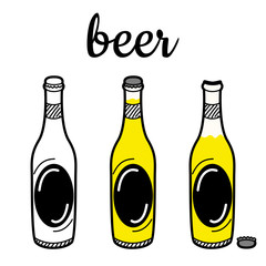 Wall Mural - Hand drawn beer bottle isolated on a white. Sketch for Oktoberfest. Vector illustration.