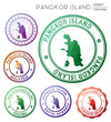 © Eugene Ga - Pangkor Island badge. Colorful polygonal island symbol. Multicolored geometric Pangkor Island logos set. Vector illustration.