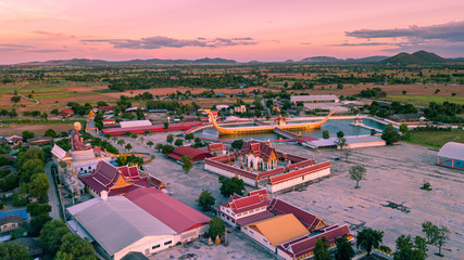 Aerial view of Wat Sra Long-Ruea located at Kanchanaburi province, Thailand