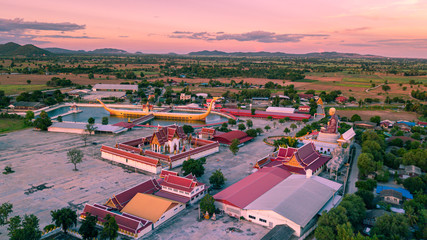 Aerial view of Wat Sra Long-Ruea located at Kanchanaburi province, Thailand