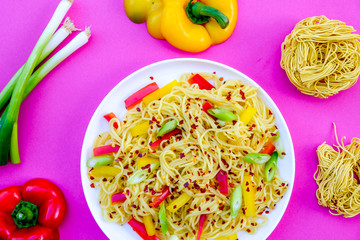 Wall Mural - Egg Noodle and Red Chilli Salad With Peppers