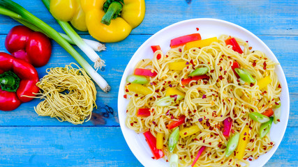 Wall Mural - Egg Noodle and Red Chilli Salad With Peppers