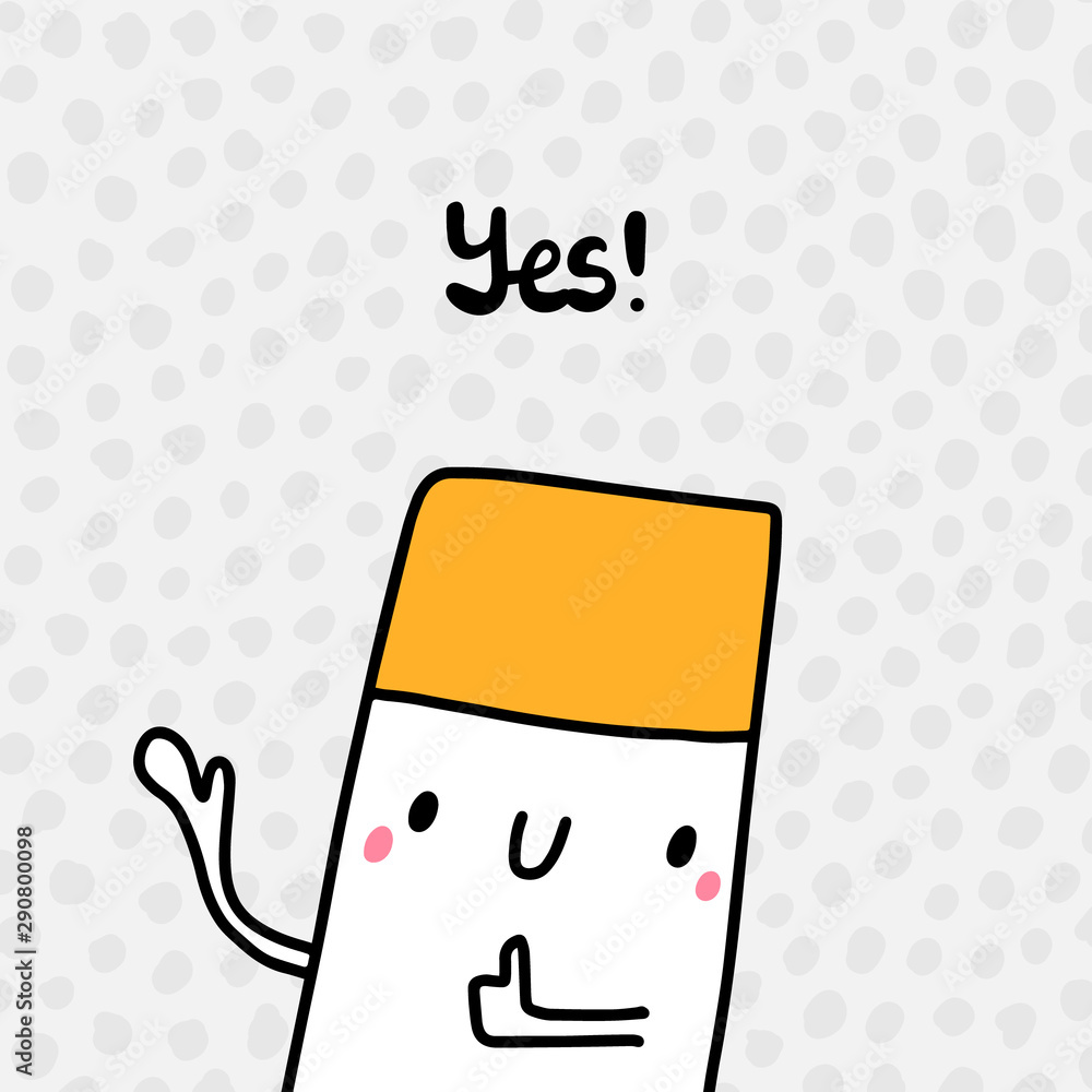 Yes to smoking hand drawn vector illustration warning sign cute cigarette  comic cartoon style Stock Vector