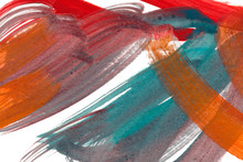 Hand Drawn Red, Orange, Turquoise And Gray Smears, Splashes Abstract Backdrop. Modern Expressionist Painting Texture.