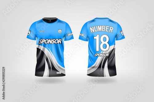 Fotomural t-shirt sport design template, Soccer jersey mockup for football club