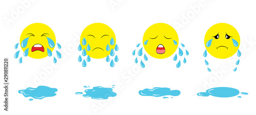 Set Of Cartoon Crying Emoji Faces With Tear Drops And Puddles Weeping Upset Emoticons Buy This Stock Vector And Explore Similar Vectors At Adobe Stock Adobe Stock