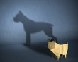 Concept of hidden potential. Paper pug figure that fills the shadow of a pit bull. 3D illustration