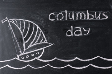 Sticker - chalkboard with ship drawing and Columbus Day inscription