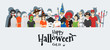 Happy Halloween , group of teens in Halloween costume concept standing together on white background , vector, illustration
