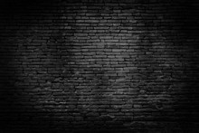 Black Brick Walls That Are Not Plastered Background And Texture. The Texture Of The Brick Is Black. Background Of Empty Brick Basement Wall.