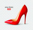 Beautiful female shoes on a transparent background, sexy shoes, classic. High-heeled shoes, patent leather shoes. 3D effect. Vector illustration. EPS10