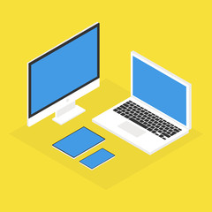 Wall Mural - isometric computer, laptop, tablet and smartphone. vector illustration.