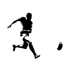 Wall Mural - Rugby player kicking ball, isolated vector silhouette. Ink drawing comic style. Team sport athlete, side view