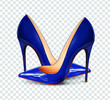 Pair of blue female pumps on a transparent background, sexy shoes, classic. High-heeled shoes, blue patent leather shoes. 3D effect. Vector illustration. EPS10