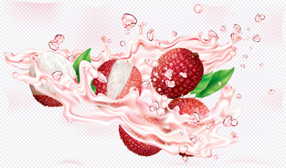 Lychee fruits into burst splashes of juices