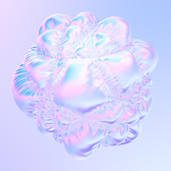 Wall Mural - fluid holographic foil fabric shape with wrinkles and ripples. trendy liquid shape. 3d rendering.