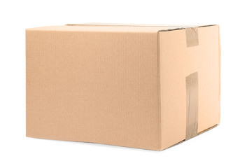 Wall Mural - One closed cardboard box on white background