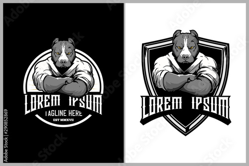 Fotografía pitbull martial arts athletes with kimono badge logo template