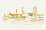 Fototapeta  - Ilustracja ręcznie wykonana. Przedstawia panoramę Monachium W Niemczech