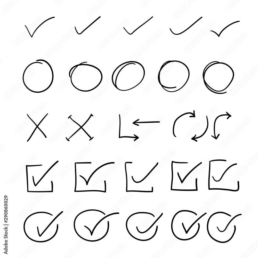 Hand drawn check signs and arrow collection illustration vector Stock ...