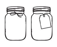 Vector Illustration Of Mason Glass Jar With Label Outline.