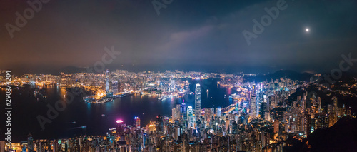 Victoria Harbour, Center of Hong Kong cityscape at night Canvas Print