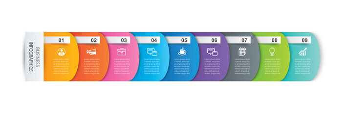 Wall Mural - infographics tab paper index with 9 data template. vector illustration abstract background. can be u