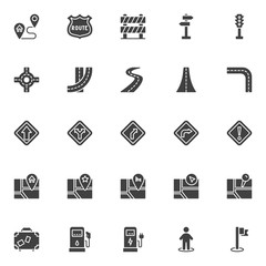 Wall Mural - Road trip vector icons set, modern solid symbol collection, filled style pictogram pack. Signs, logo illustration. Set includes icons as Home address, gps navigation pin, map marker, hotel location