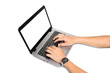 © Aonprom Photo - man's hands working on notebook computer isolated on white background. Clipping path include in this image.